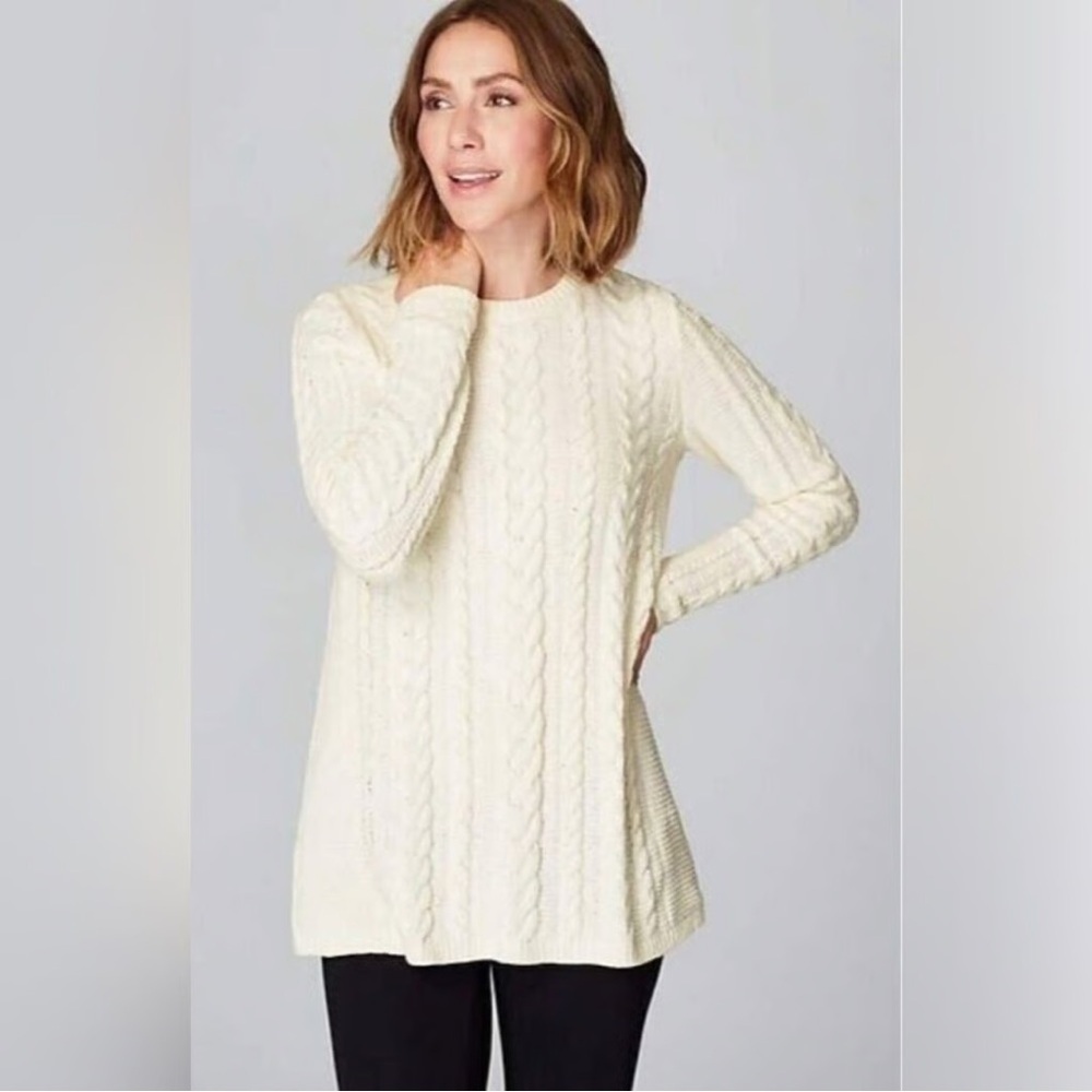 J.Jill Off White Cable Knit Tunic Sweater XL Pullover Oversized Soft Cozy Knit